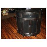 wall hald circle entry table with doors and drawer
