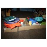 Plastic Trays Plastic and small cups. Glasses