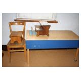 Wooden rolling table, wooden chair, stepstools