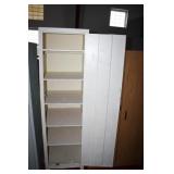 White Metal Locker with wooden shelves inside