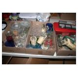 Glassware odds and ends, mason jars,