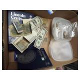 Stamps, Empty Coin Books, Assortment of Coins