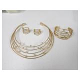 Matching Gold Necklace, Earrings, Cuff