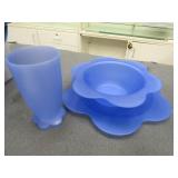 Set Of Blue Plastic Bowls And Cups