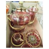 Pink and Gold Trimmed Glass Tea Set
