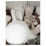 Milk Glass Cups, Pitcher, Salt/Pepper Shakers