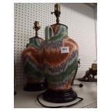 Set of 2 Green, Blue, Peach Lamps
