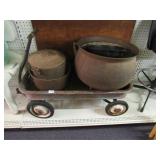 Antique Wagon, Metal Bowls with Handles