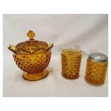 Amber Glass Hobnail Pieces (3)