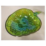 Carnival Glass Bowl - green, 13" x 9"