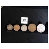 Mexican Coins; 1946-10 Centavo; 1944-Cinco Centavo