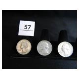 Washington Quarters-(3); 1961P; 1962D; 1963P;