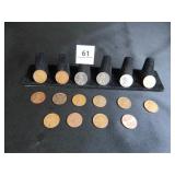 Wheatback Pennies-(14); Includes 3 Zinc Pennies;