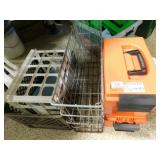 2- AMMO BOXES 2- WIRE BASKETS, PLASTIC CRATES