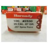 25 CAL 87 GR HORNADY (100/BOX) BULLETS