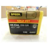 45 CAL 230 GR .451HP SPEER (100/BOX) BULLETS