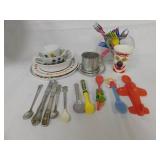Vintage Childrens Cups, Plates, Bowls, Flatware
