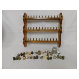 Assorted Thimbles and Wood Display Rack