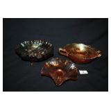 Carnival Glass-2 Orange Luster Bowls, Blue Bowl