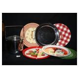 Chrome tone ice bucket; trays (8) and tongs