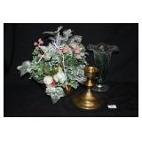 Floral Arrangement, Glass Vase, Metal candle stick