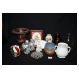 Home décor trinkets; Metal Vase, angels, 50th Bell