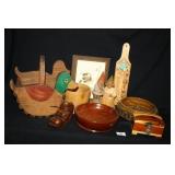 Wooden items; Nutcracking bowl; Duck Basket