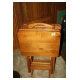 Set of 4 Wooden TV Trays on stand