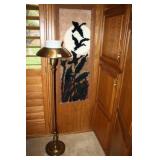 Brass tone floor lamp with globe-works; wall hangi