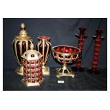 Red Glassware-Candlesticks 13" tall; 6 items