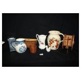 Crock w/Strawberries painted on; Wooden items