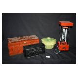 Elecric Windchime; Pottery bowl; Dec. Box;