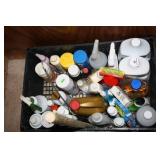 Plastic Crate of Cleaning Supplies; Various Chemic