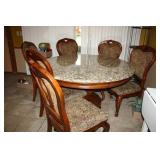 Round Dining table with Stone like top;6 Chairs