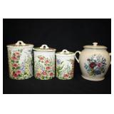 Floral Canister Set; Cookie Jar; (4 pieces total)