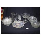 Glass Bowls; Glass Pitcher, Irridescent Bowl