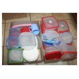 Plastic Food Storage; Most with lids