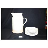 White Ceramic Pitcher;7 "Federal Ironstone"saucers