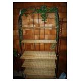 Wicker and Metal shelf-6 shelves;has some greenery