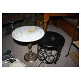 Brass table base w/marble top; metal plant stand
