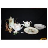 China Teapots (1-Lefton); Bowl, Platel Cherub;Boy