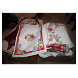 Christmas Linens; Tablecloths and various items