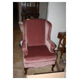 Wingback Chair-Pink Velour material with wood legs