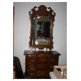 Mirror and side Cabinet Set; Wooden w/brass tone