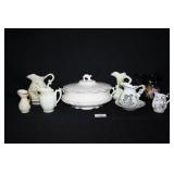 Homer Laughlon Lidded Dish; 7 Small pitchers