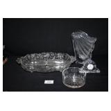 Glassware-Crystal Vase; Etched Floral Divided Dish