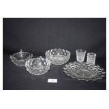 American Fostoria handled Bowls; Plate;votive cups