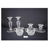 American Fostoria Candlesticks; Creamer/sugar