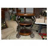 Side table; Metal legs with wooden shelves/top