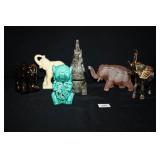 Elephant Group; Pink Frosted Glass box; Wax ele.